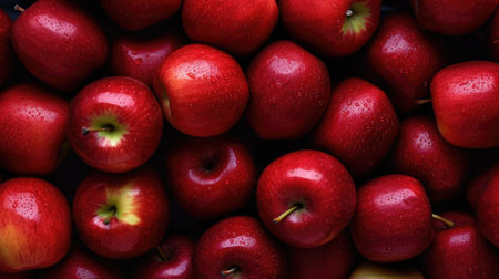 Red apples background. Fresh red apples in the market. Top view.の素材