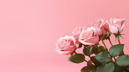Pink roses on a pink background. Copy space for your text.の素材