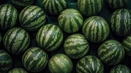 Ripe watermelons in the market. Background of watermelons.の素材