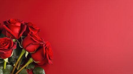Bouquet of red roses on red background with copy space for your textの素材