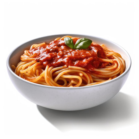 Spaghetti bolognese in a bowl isolated on white backgroundの素材