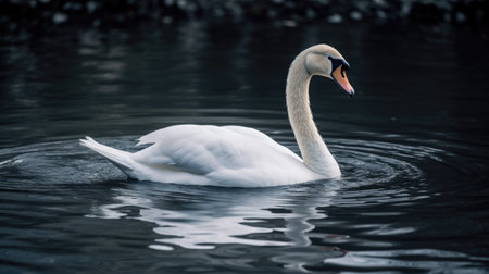 Beautiful white swan swimming on the lake. Toned.の素材