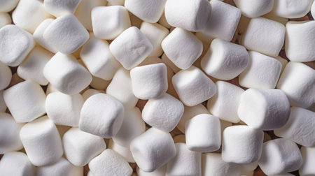 White marshmallows background. Top view, flat lay, close up.の素材