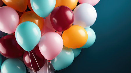 Colorful balloons on blue background. 3d rendering toned imageの素材