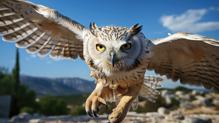Eagle owl (Bubo bubo) in flight.の素材