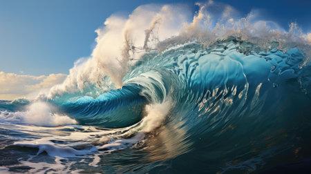 Surfing ocean wave. 3d render illustration of ocean wave.の素材