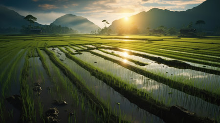 Rice seedlings in a paddy field in Bali, Indonesiaの素材