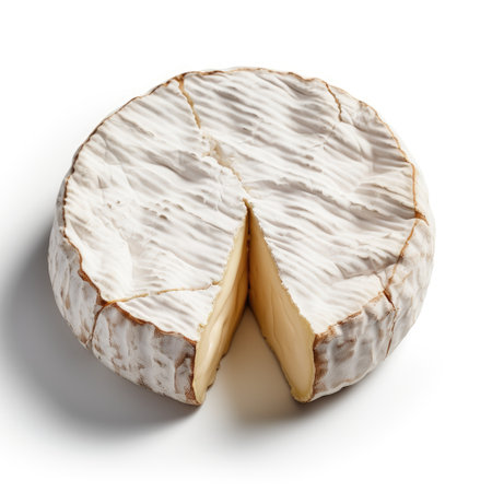 Camembert cheese isolated on white background. Top view. Flat lay.の素材