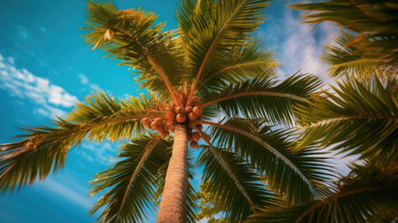 Palm tree with coconuts on a background of blue skyの素材
