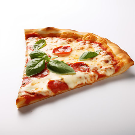 Pizza with salami and mozzarella on a white backgroundの素材
