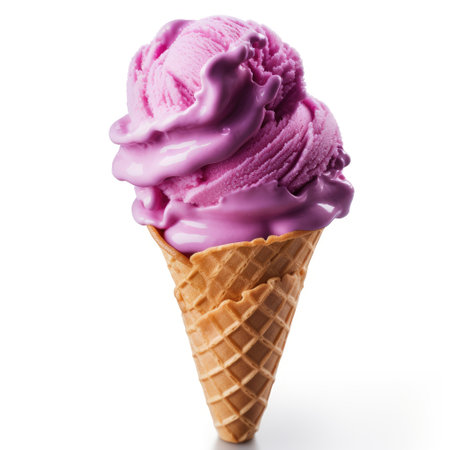 Strawberry ice cream in waffle cone isolated on white backgroundの素材