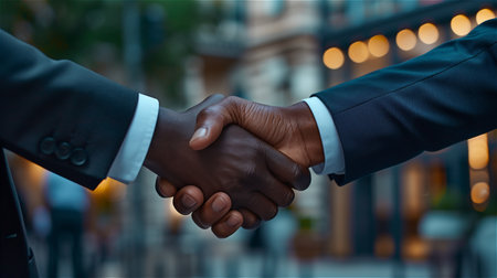 Exchange broker shaking hands with businessmanの素材