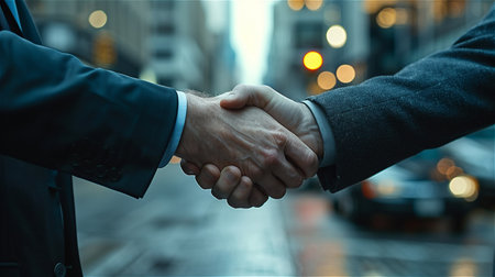 Exchange broker shaking hands with businessmanの素材