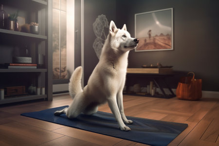 Siberian Husky doing upward facing dog yoga pose, Generative Ai