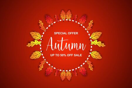 Autumn sale banner template for banner or poster. Banner template with colorful autumn leafのイラスト素材