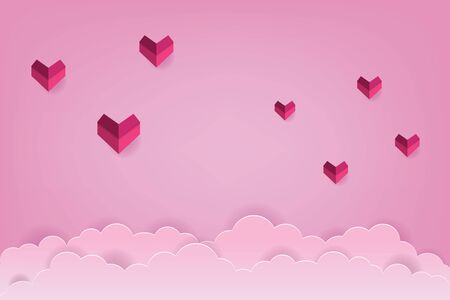 Love and cloud origami vector illustration. Paper art and craft style. Love vector illustration.のイラスト素材