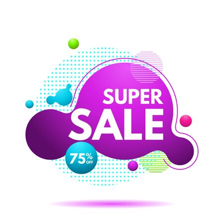Super Sale Banner Template. Sale Banner Design. Abstract Sale Banner. Liquid Color Abstract geometric shapes. Fluid Gradient Elements.のイラスト素材