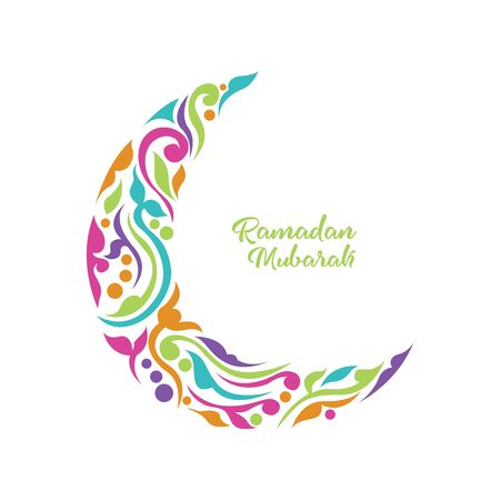 Ramadan mubarak background. Ramadan mubarak greeting card design with half moon vector illustration. Half moon vector illustration. Half moon colorful illustration.のイラスト素材