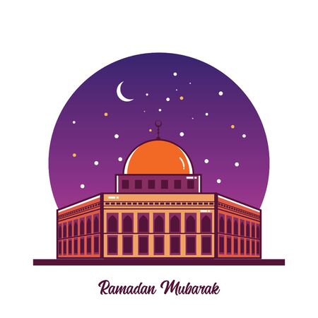 Mosque Vector Illustration. Ramadan mubarak greeting card design with mosque vector illustration. Ramadan Mubarak Greeting card background. Mosque flat illustration. Ramadan Kareem illustration.のイラスト素材