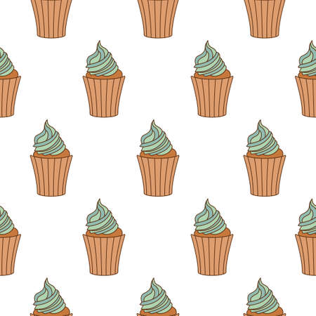 Cupcake seamless pattern design. Cupcake pattern background. Cake seamless pattern isolated.のイラスト素材