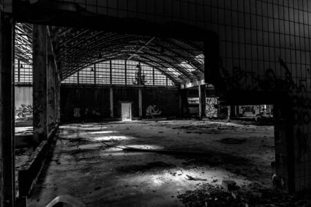 abandoned factory, urban exploration in black and whiteの写真素材
