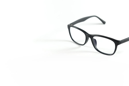 Black frame eye glasses isolated on White backgroundの写真素材