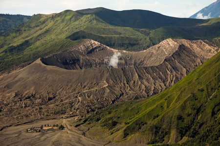 Trekking path to Mount Bromo Volcano close-up, Java, Indonesia.の写真素材