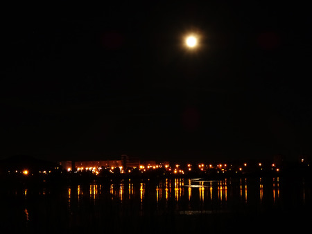 Night View city with the light of the moonの写真素材