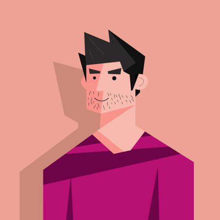 handsome bearded male character illustration wearing purple shirt