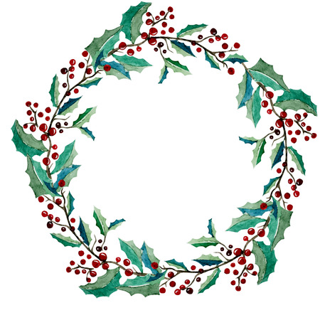 Beautiful vector floral wreath with berries on white fonのイラスト素材