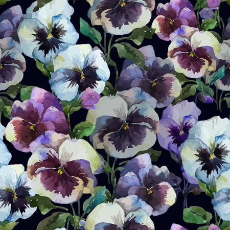 Beautiful vector pattern with blue flowers on black fonのイラスト素材