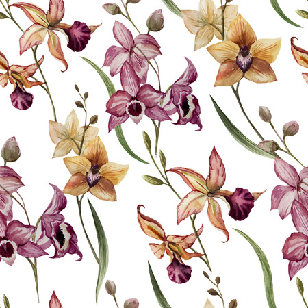 Beautiful vector pattern with orchid flowers on white fonのイラスト素材