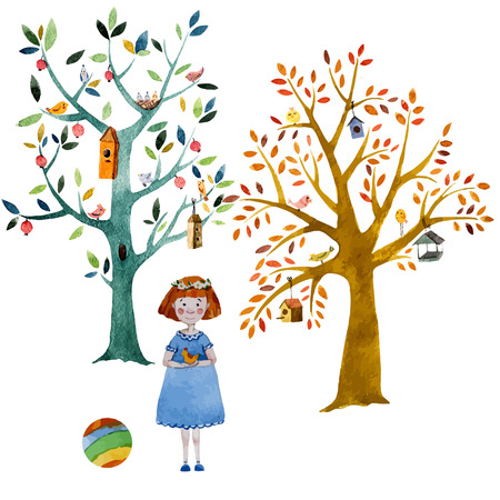 Beautiful vector pattern with nice cartoon forestのイラスト素材