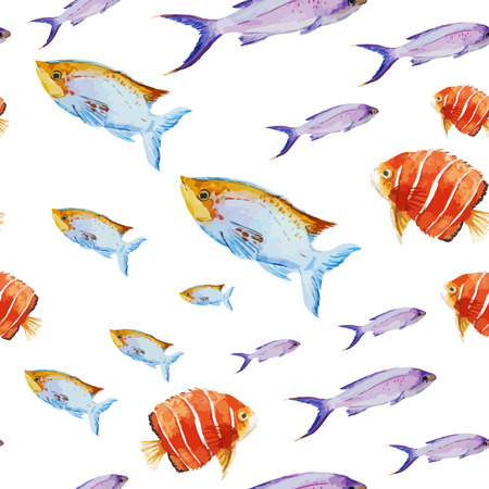 Beautiful vector pattern with nice watercolor fishesのイラスト素材