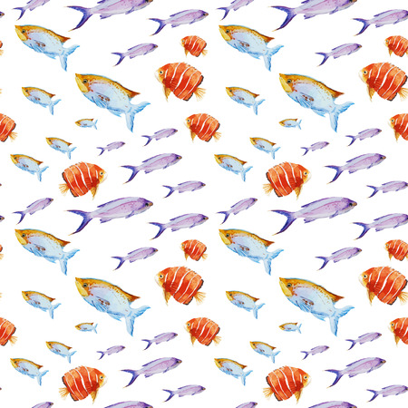 Beautiful vector pattern with nice watercolor fishesのイラスト素材