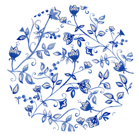 Beautiful vector ornament with watercolor blue flowersのイラスト素材
