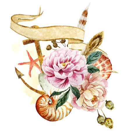 Beautiful vector image with nice underwater watercolor compositionのイラスト素材