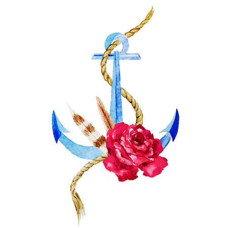 Beautiful vector image with nice watercolor anchor with flowersのイラスト素材