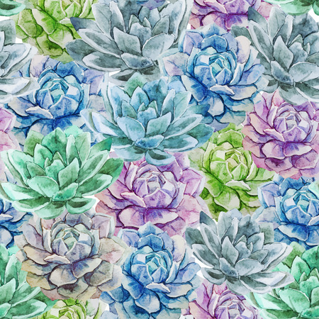 Beautiful vector pattern with nice watercolor succulent flowersのイラスト素材