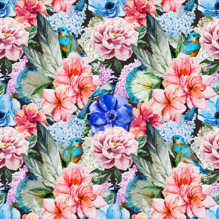 Beautiful vector pattern with nice watercolor flowersのイラスト素材