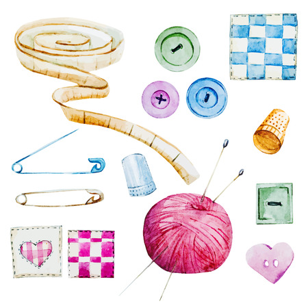Beautiful vector image with nice sewing watercolor itemsのイラスト素材