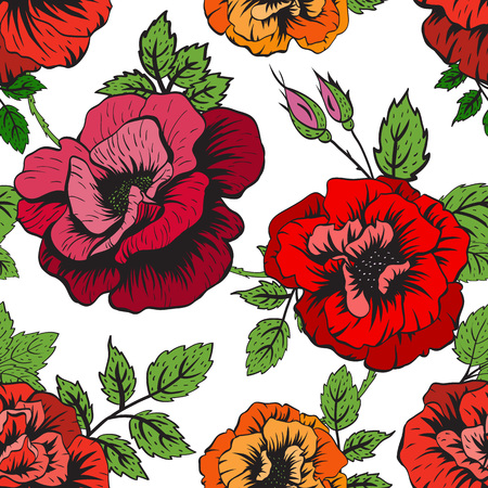 Beautiful vector pattern with nice roses and leavesのイラスト素材