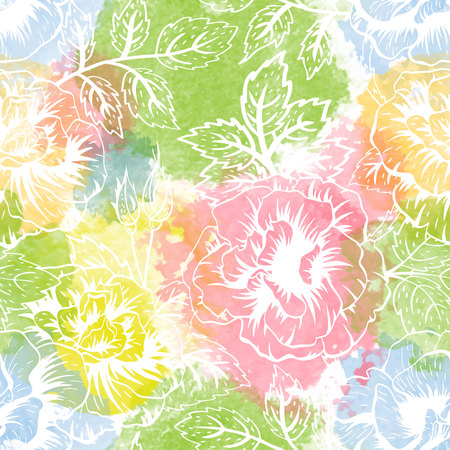 Beautiful vector pattern with nice roses and leavesのイラスト素材