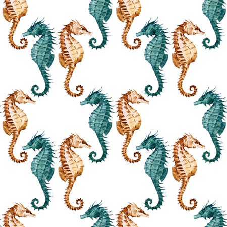 Beautiful raster pattern with nice watercolor seahorsesの写真素材