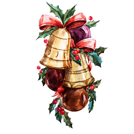 Beautiful vector image with nice watercolor christmas bellsのイラスト素材