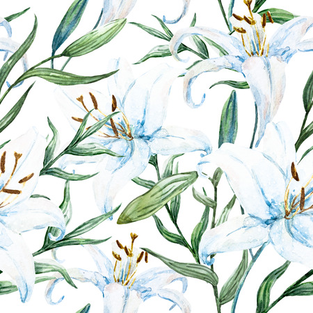 Beautiful raster pattern with nice watercolor tropical lilliesの写真素材