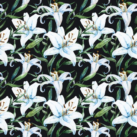Beautiful vector pattern with nice watercolor tropical lilliesのイラスト素材