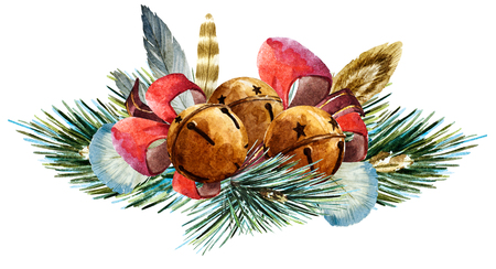 Beautiful raster image with nice hand drawn watercolor christmas wreathの写真素材