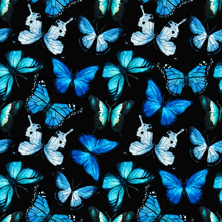 Beautiful raster pattern with nice watercolor butterfliesの写真素材