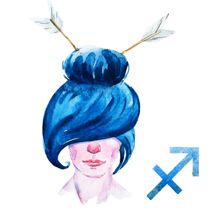 Beautiful raster image with nice watercolor horoscope Sagittariusの写真素材